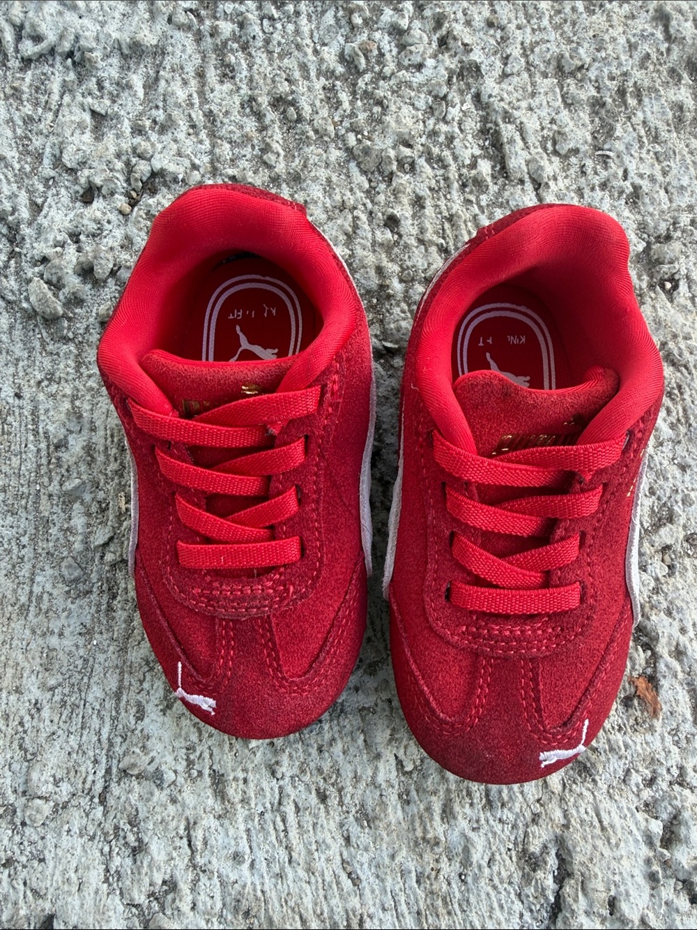 Puma Kids Red Suede Sneaker with White Logo